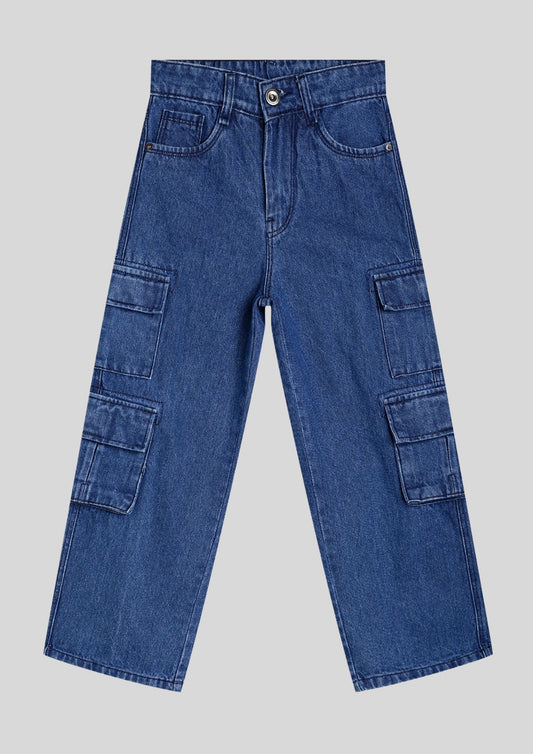 CHILINS Kids’ Blue Baggy Jeans with Logo T‑Shirt – Trendy Casual Wear for Boys