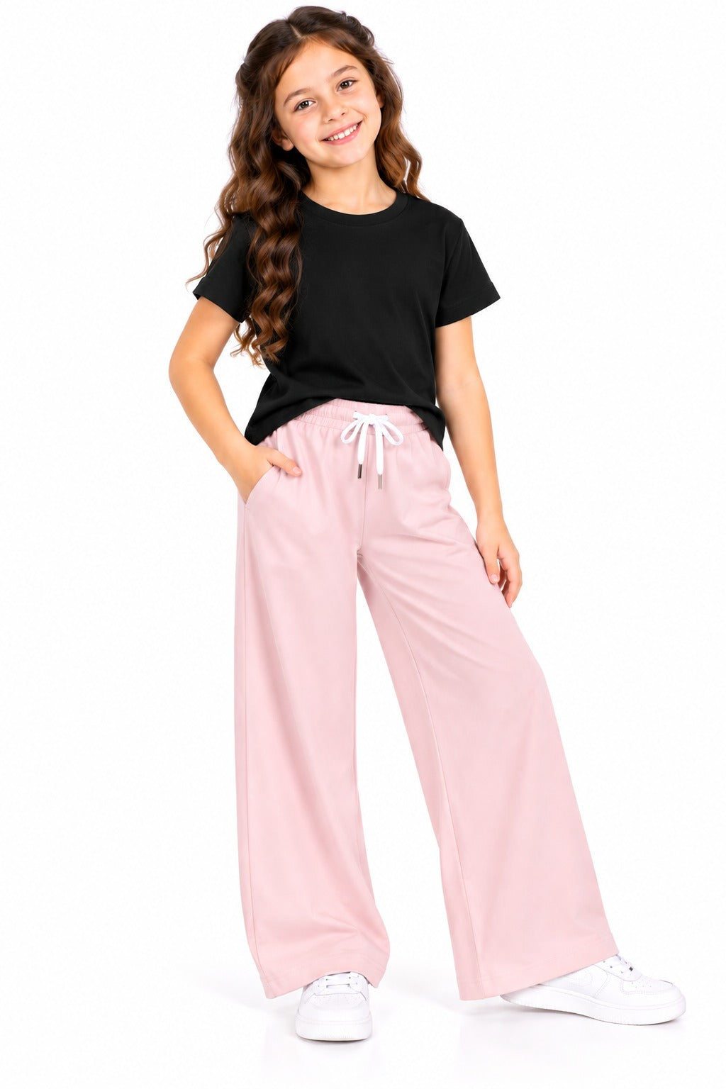CHILINS Girls Pink Wide Leg Palazzo Pants | Elasticated Waist Casual Trousers