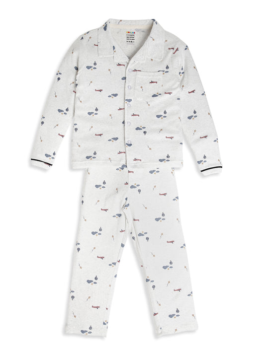 CHILINS Boys Airplane Print Night Suit Set | 100% Pure Cotton Full Sleeve Shirt & Pyjama