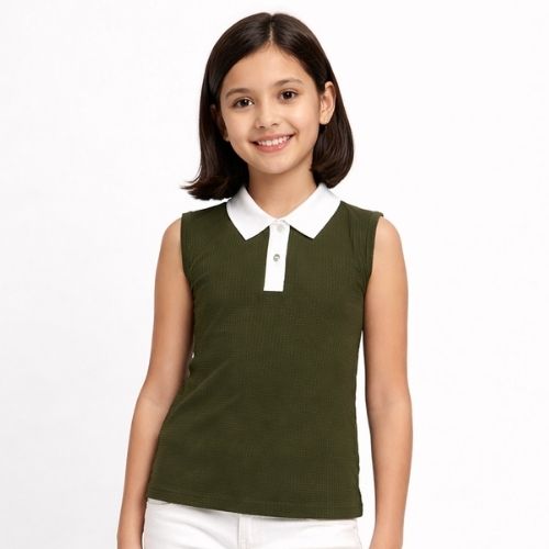CHILINS Girls Sleeveless Polo Neck Top – Smart Casual Everyday Wear