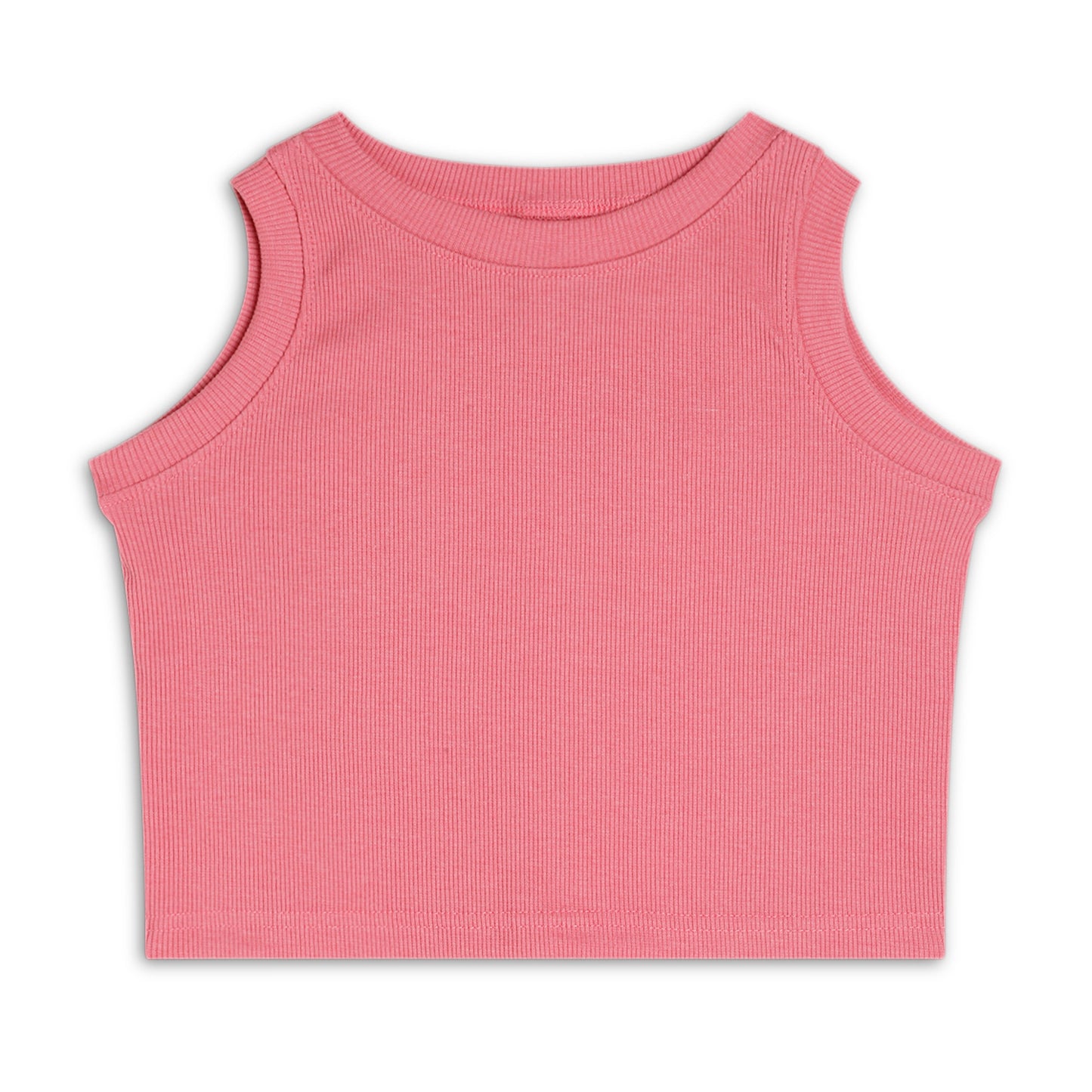 Girl's Solid Crew Neck Ribbed/Knitted Sleeveless Stretchable Slim Fit Crop Tank Top