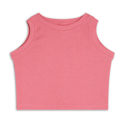 Girl's Solid Crew Neck Ribbed/Knitted Sleeveless Stretchable Slim Fit Crop Tank Top