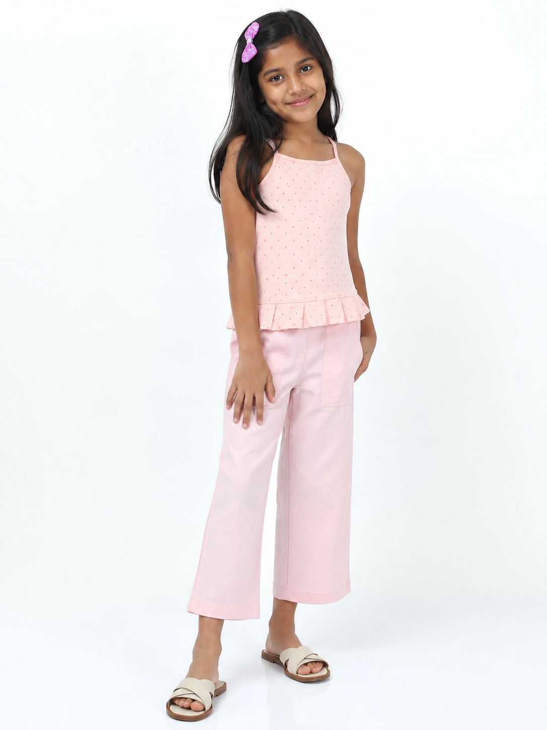 CHILINS Girls Pink Printed Sleeveless Top