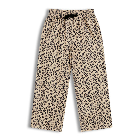 CHILINS Girls Printed Lycra Spun Palazzo | Beige Leopard Print Palazzo Pants