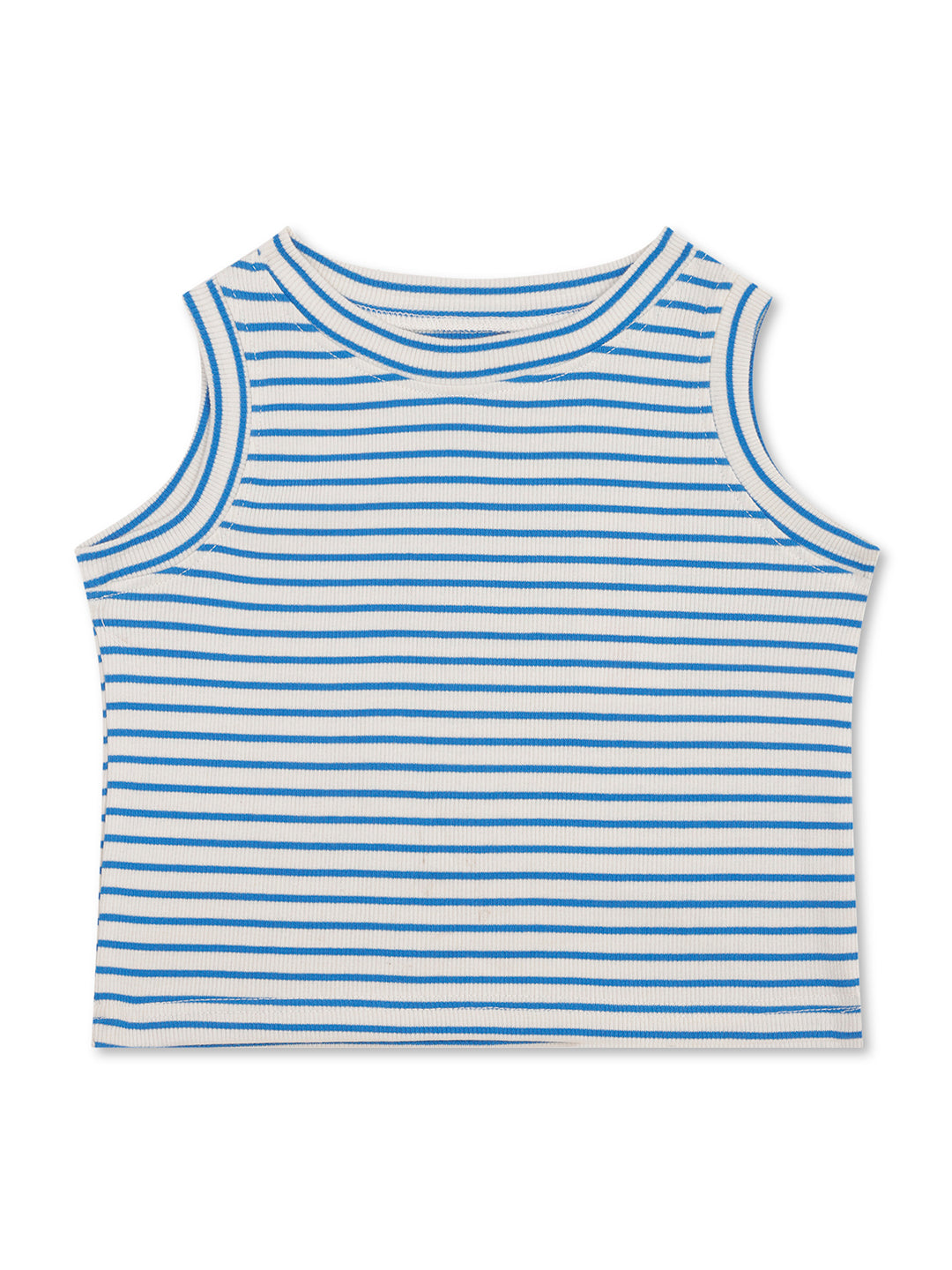 CHILINS Girls White Blue Ribbed Cotton Crop Top Stylish & Comfortable Kidswear
