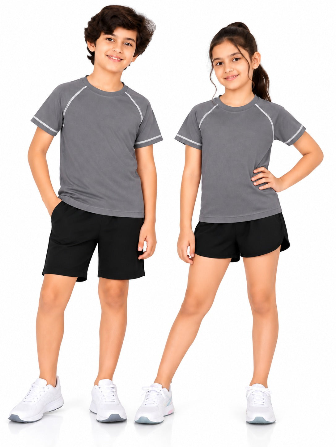 CHILINS Kids Grey Sports T-Shirt | Boys & Girls | Raglan Sleeves | Contrast Stitching | Active Wear