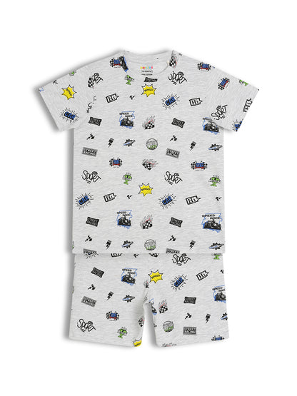 CHILINS Kids Pure Cotton Printed T-Shirt & Shorts Set | Racing Theme Co-Ord Set