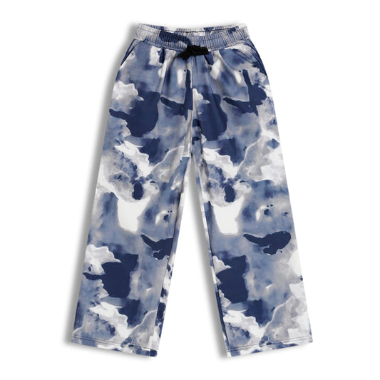 CHILINS Girls Printed Lycra Spun Palazzo | Blue Abstract Print Wide Leg Pants