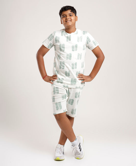 Printed Boys Half Sleeves Shorts Set - Coord set -White Night suit