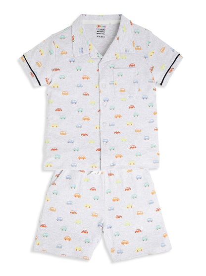 CHILINS Boys Car Print Night Suit Set | 100% Pure Cotton Half Sleeve Shirt & Shorts