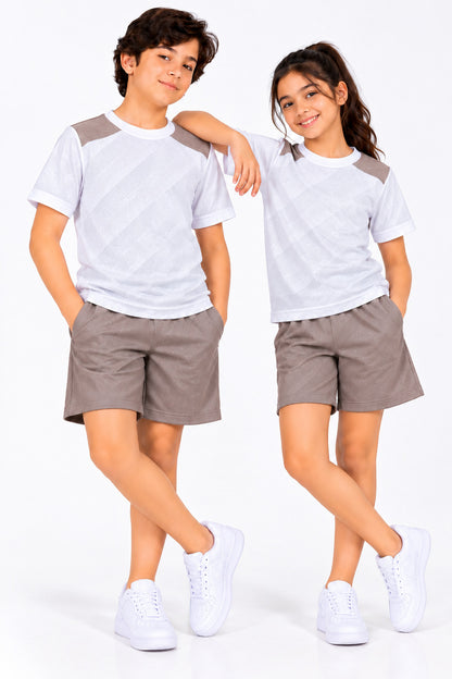 CHILINS Unisex Kids White, Olive & Light Brown Short Sleeve Sports T-Shirt for Boys & Girls