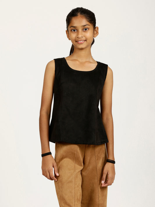 CHILINS Girls Black Fancy Balloon Top Stylish Kidswear