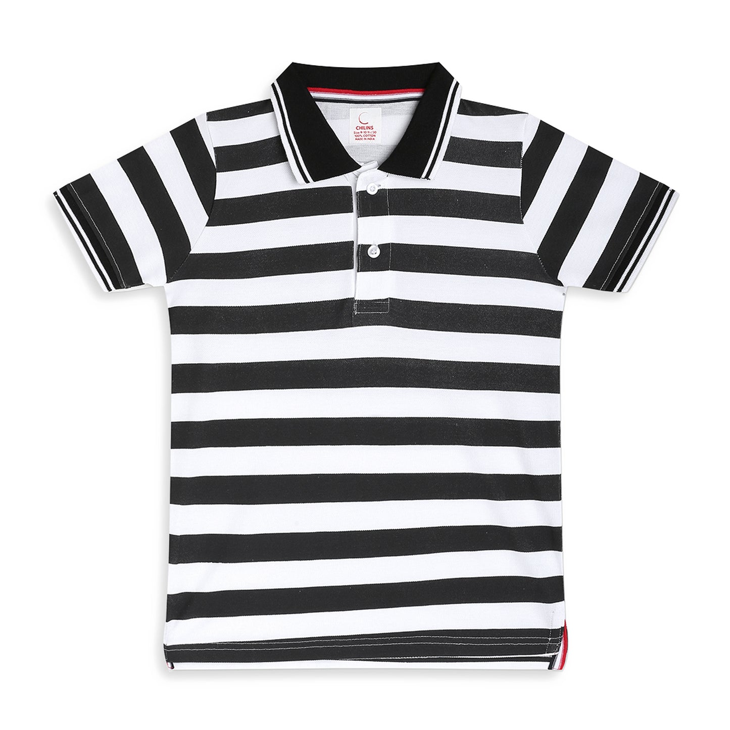 Chilins Kids Striped Polo Tshirt, Color - Black