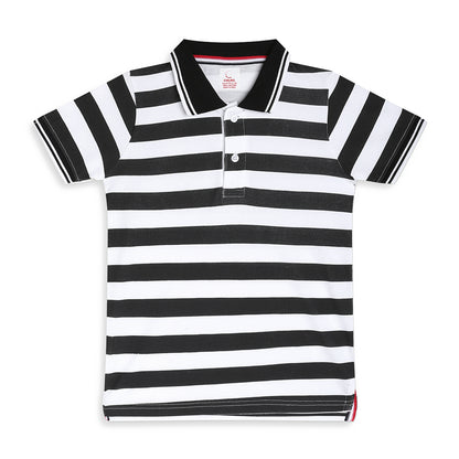 Chilins Kids Striped Polo Tshirt, Color - Black