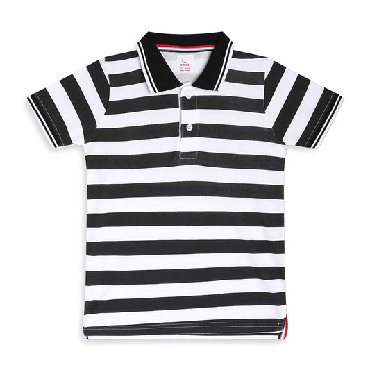 Chilins Kids Striped Polo Tshirt, Color - Black