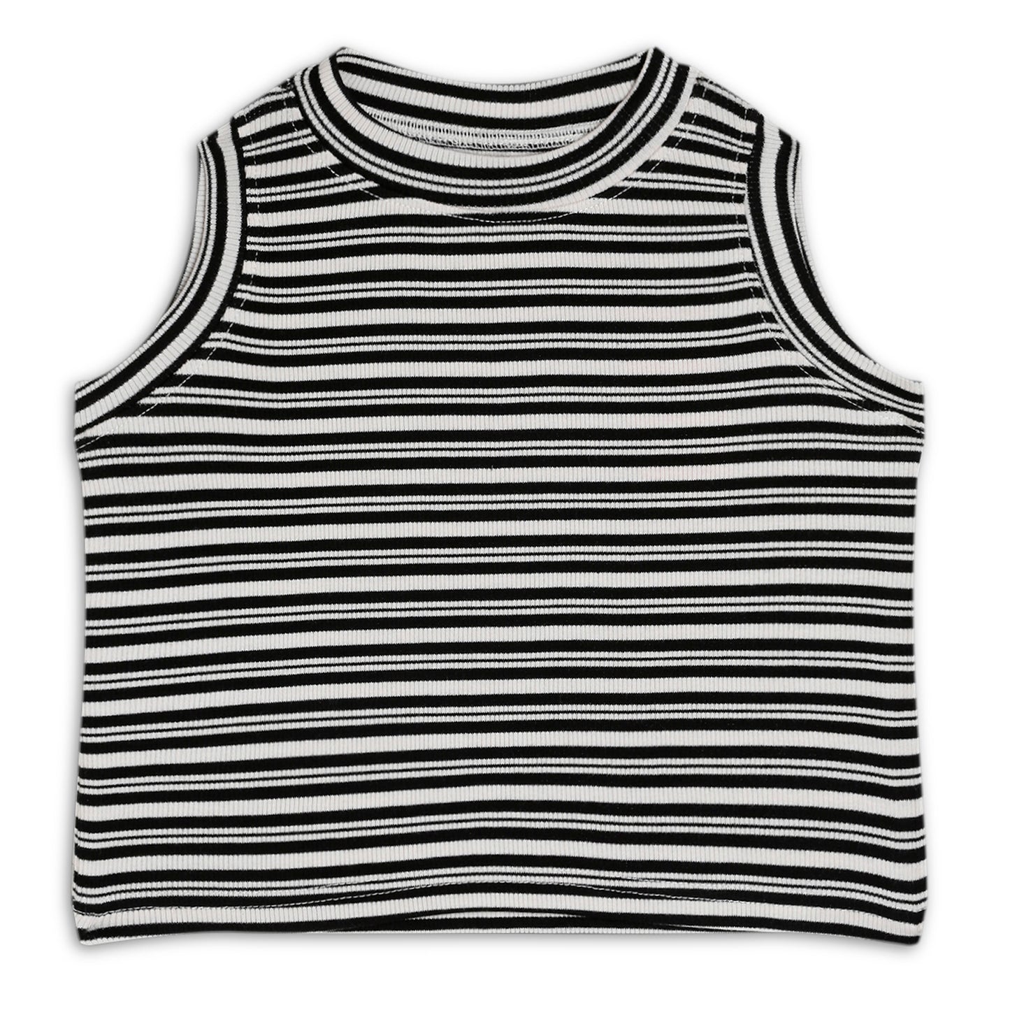 Girl's Solid Crew Neck Ribbed/Knitted Sleeveless Stretchable Slim Fit Crop Tank Top