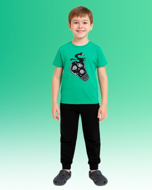 Round Neck Printed Cotton Tshirt, Color- Green