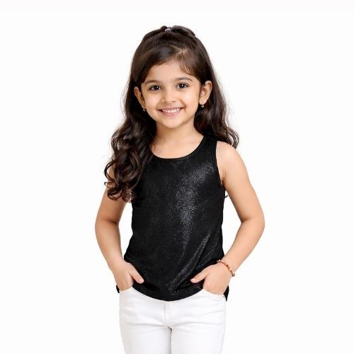 CHILINS Girls Sleeveless Black Top – Stylish Casual & Party Wear