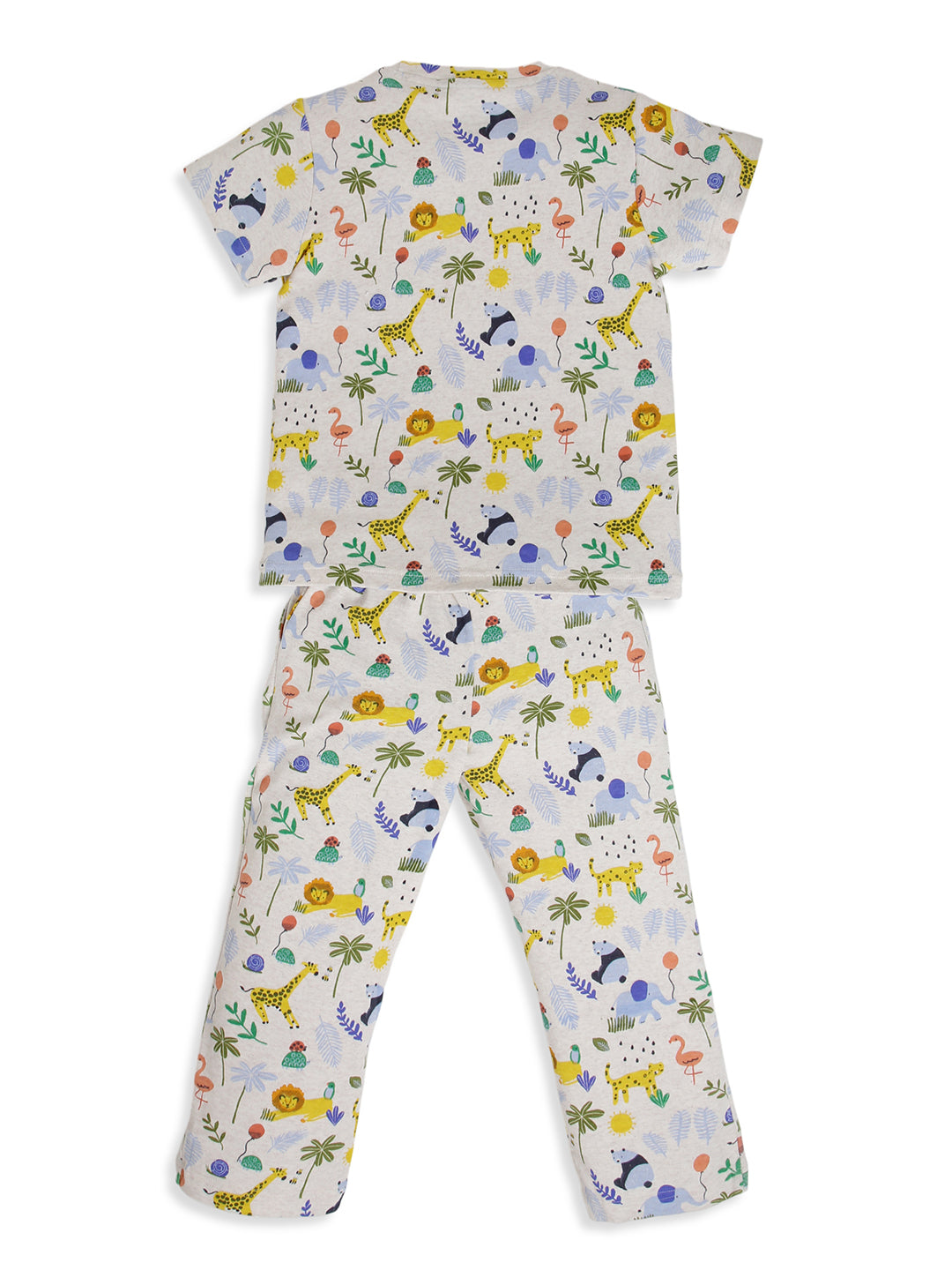 CHILINS Kids Jungle Animal Print Night Suit Set | 100% Cotton Half Sleeve T-Shirt & Pyjama | Boys & Girls Sleepwear