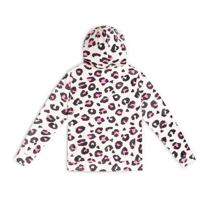 Girls Zipper Hooded Sweatshirt | Animal Print | Kangaroo Pockets | Regular Fit | White Black Pink