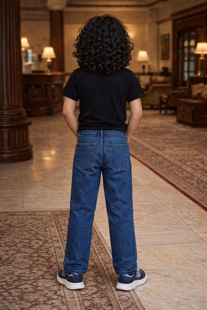 CHILINS Kids Blue Denim Jeans | Elastic Waist Casual Jeans