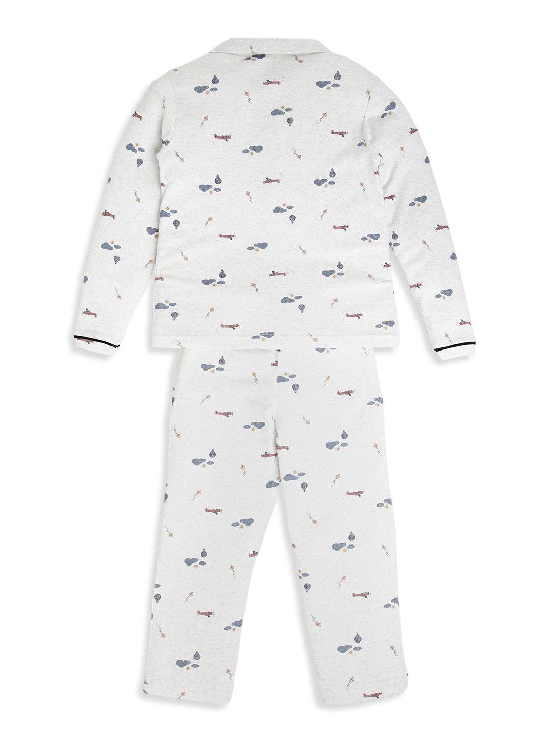 CHILINS Boys Airplane Print Night Suit Set | 100% Pure Cotton Full Sleeve Shirt & Pyjama