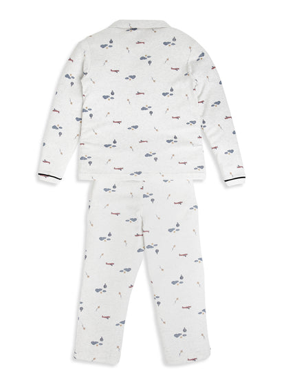CHILINS Boys Airplane Print Night Suit Set | 100% Pure Cotton Full Sleeve Shirt & Pyjama