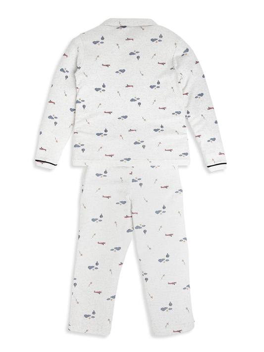 CHILINS Boys Airplane Print Night Suit Set | 100% Pure Cotton Full Sleeve Shirt & Pyjama