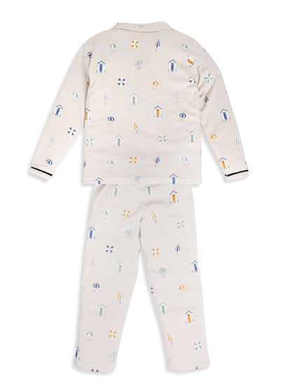 CHILINS Boys Beach Print Night Suit Set | 100% Pure Cotton Full Sleeve Shirt & Pyjama