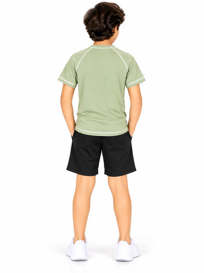 CHILINS Kids Sage Green Sports T-Shirt | Boys & Girls | Raglan Sleeves | Contrast Stitching