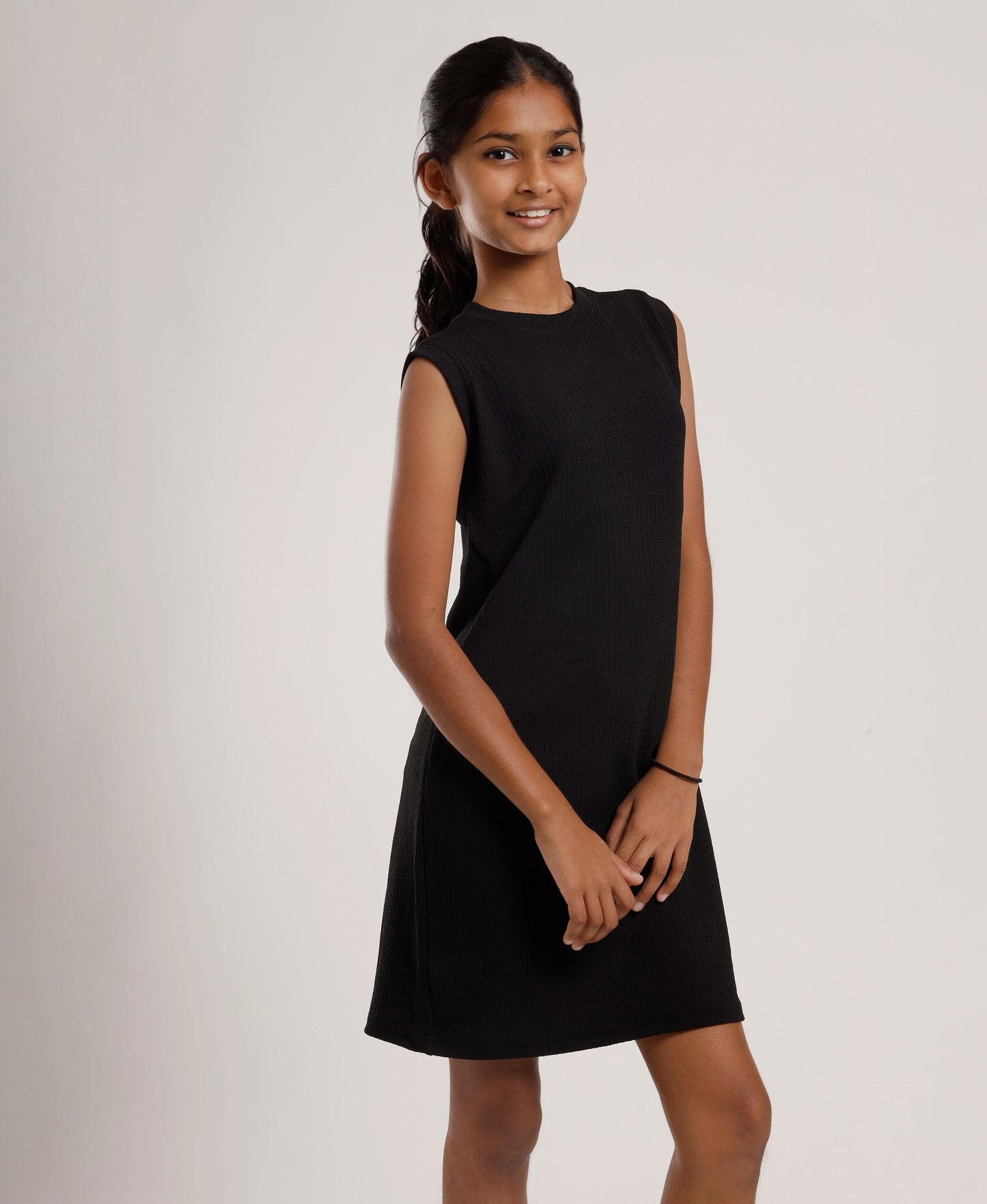 Girls Solid Black Sleeveless Dress | Everyday Knee-Length Casual Wear
