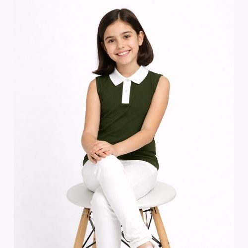 CHILINS Girls Sleeveless Polo Neck Top – Smart Casual Everyday Wear