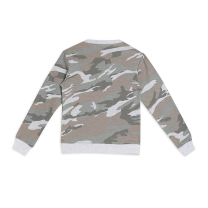Boys Fleece Printed Round Neck Sweatshirt | Grey Camouflage