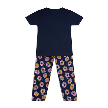 Sleepwear Set | Tshirt Pyjama Pant Set | Nightsuit Set | Girls Cotton Fabric Blue Donut