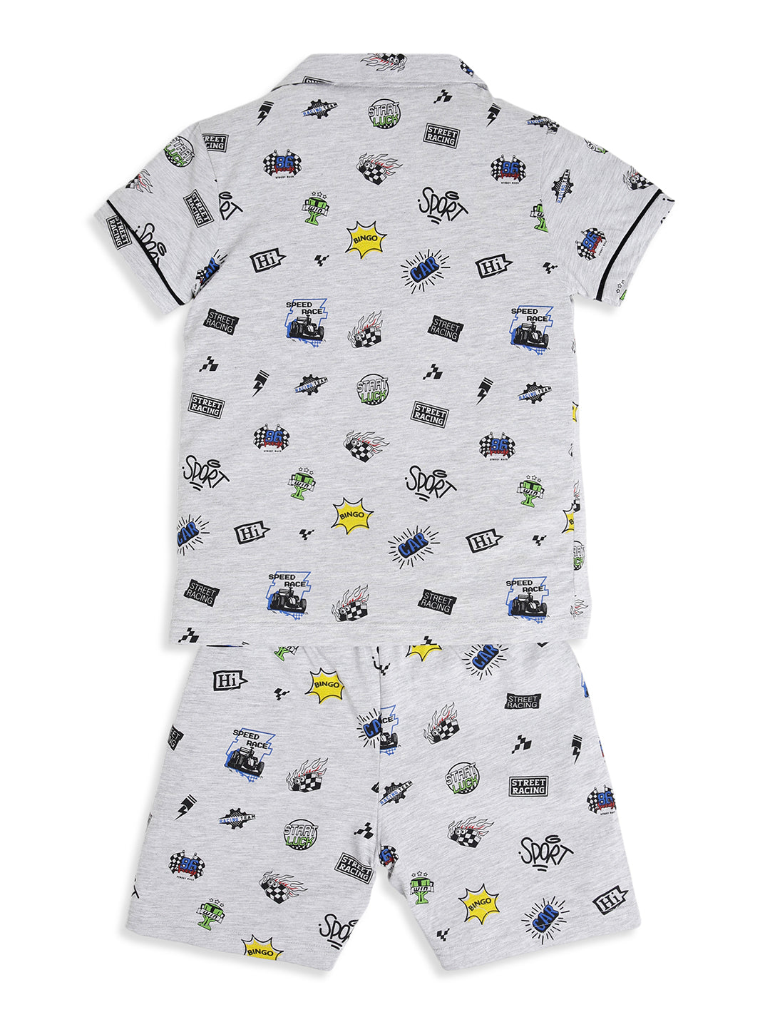 CHILINS Boys Racing Print Night Suit Set | 100% Pure Cotton Half Sleeve Shirt & Shorts