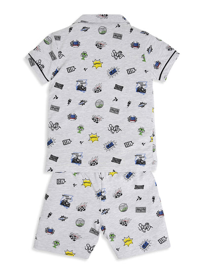 CHILINS Boys Racing Print Night Suit Set | 100% Pure Cotton Half Sleeve Shirt & Shorts