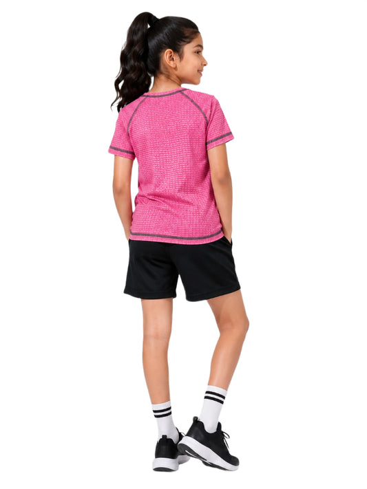 CHILINS Unisex Kids Pink Short Sleeve Sports T-Shirt