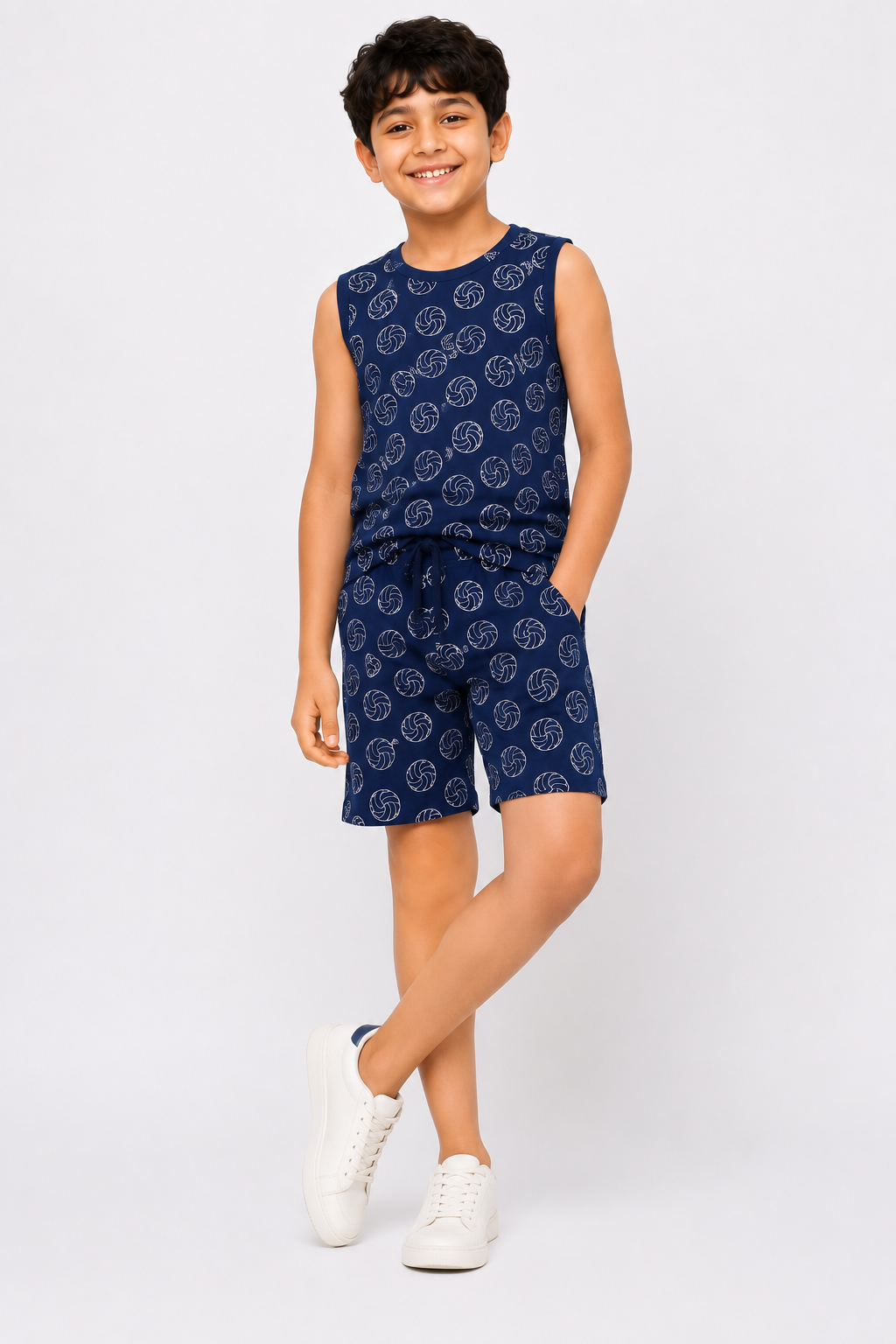 CHILINS Kids Navy Blue Printed T-Shirt & Shorts Set | Active Wear Co-Ord Set