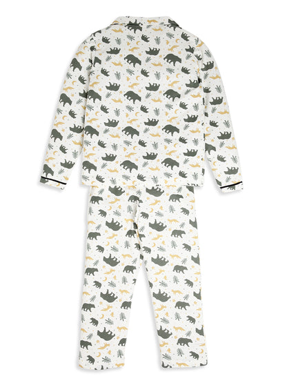 CHILINS Boys Forest Animal Print Night Suit Set | 100% Pure Cotton Full Sleeve Shirt & Pyjama