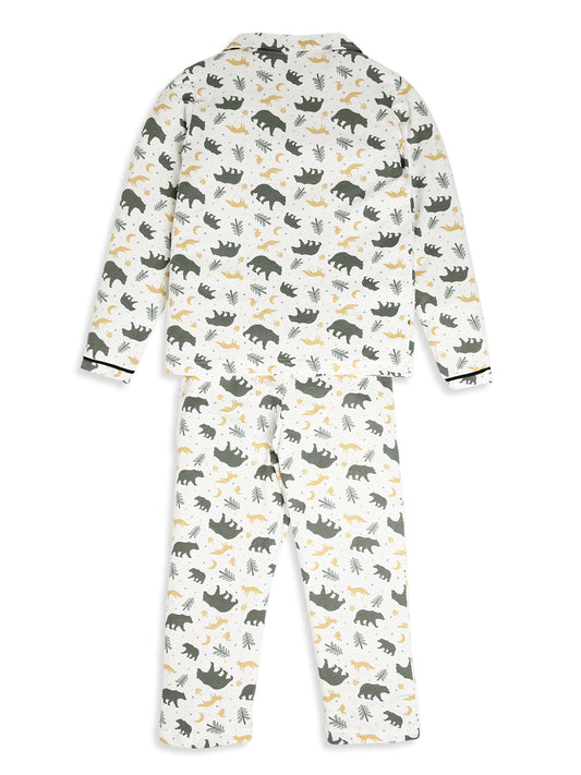 CHILINS Boys Forest Animal Print Night Suit Set | 100% Pure Cotton Full Sleeve Shirt & Pyjama