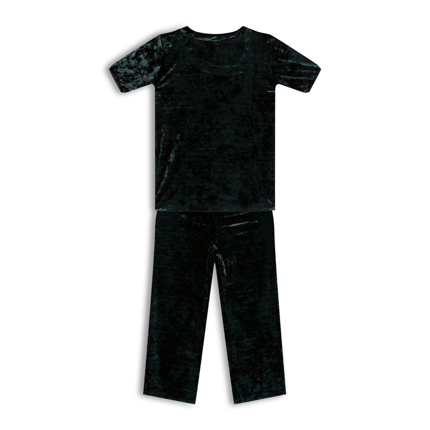 CHILINS Girls Velvet Co-Ord Set | Dark Green Top & Pants Set for Kids