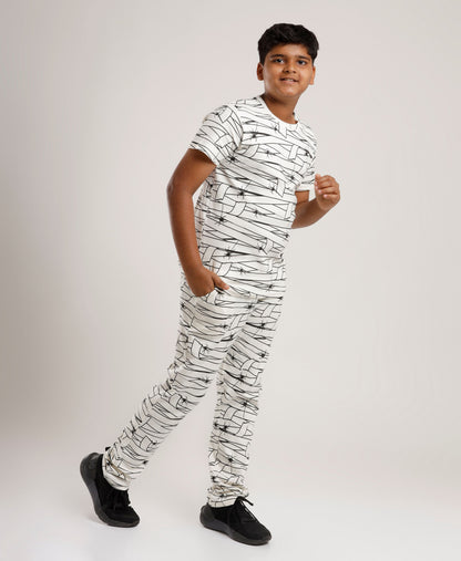 Printed Boys Half Sleeves Pyjama Set - Spider - Coord set -White Night suit