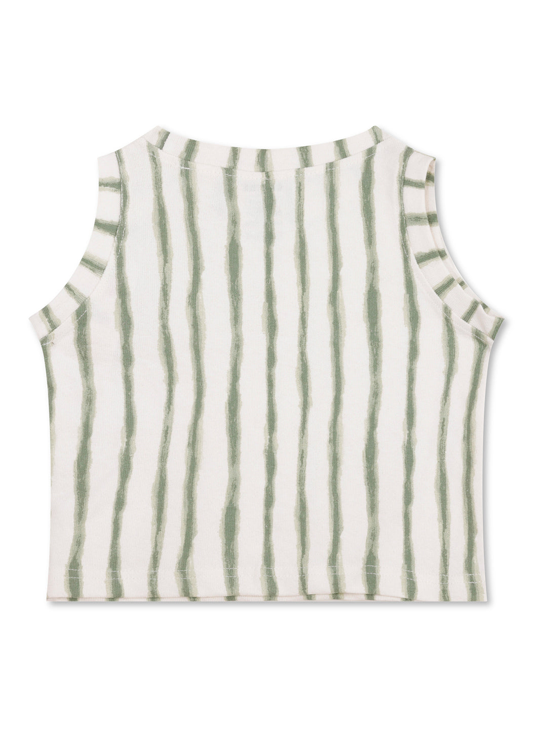 CHILINS Girls White Green Ribbed Cotton Crop Top Stylish & Comfortable Kidswear