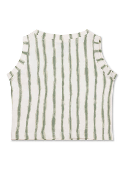 CHILINS Girls White Green Ribbed Cotton Crop Top Stylish & Comfortable Kidswear