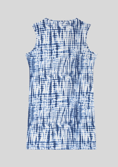 Girls Blue & White Tie‑Dye Sleeveless Dress – Trendy Summer Casual Wear