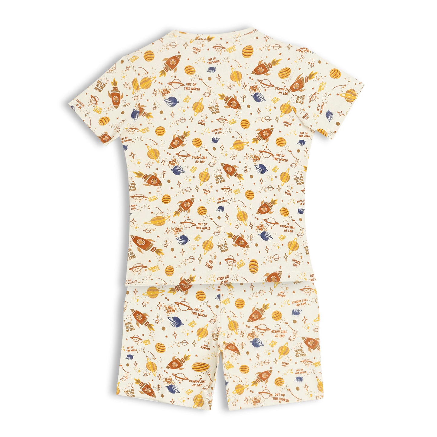 CHILINS Kids Pure Cotton Printed T-Shirt & Shorts Set | Space Theme Co-Ord Set