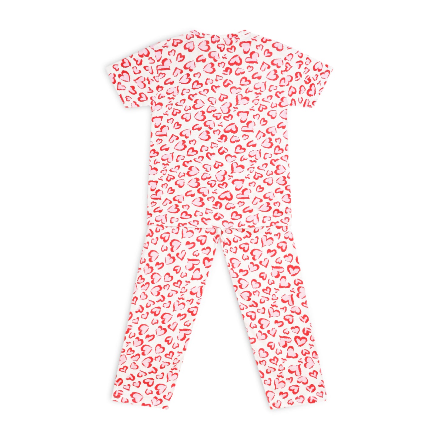 Sleepwear Set | Tshirt Pyjama Pant Set | Nightsuit Set | Boys & Girls Cotton Fabric Red Heart