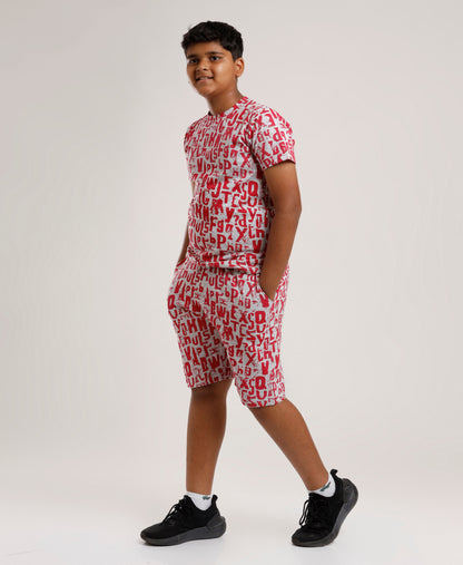 Printed Boys Half Sleeves Shorts Set - Coord set -White Red Night suit