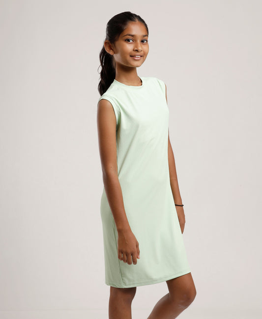 Girls Solid Mint Green Sleeveless Dress | Everyday Knee-Length Casual Wear