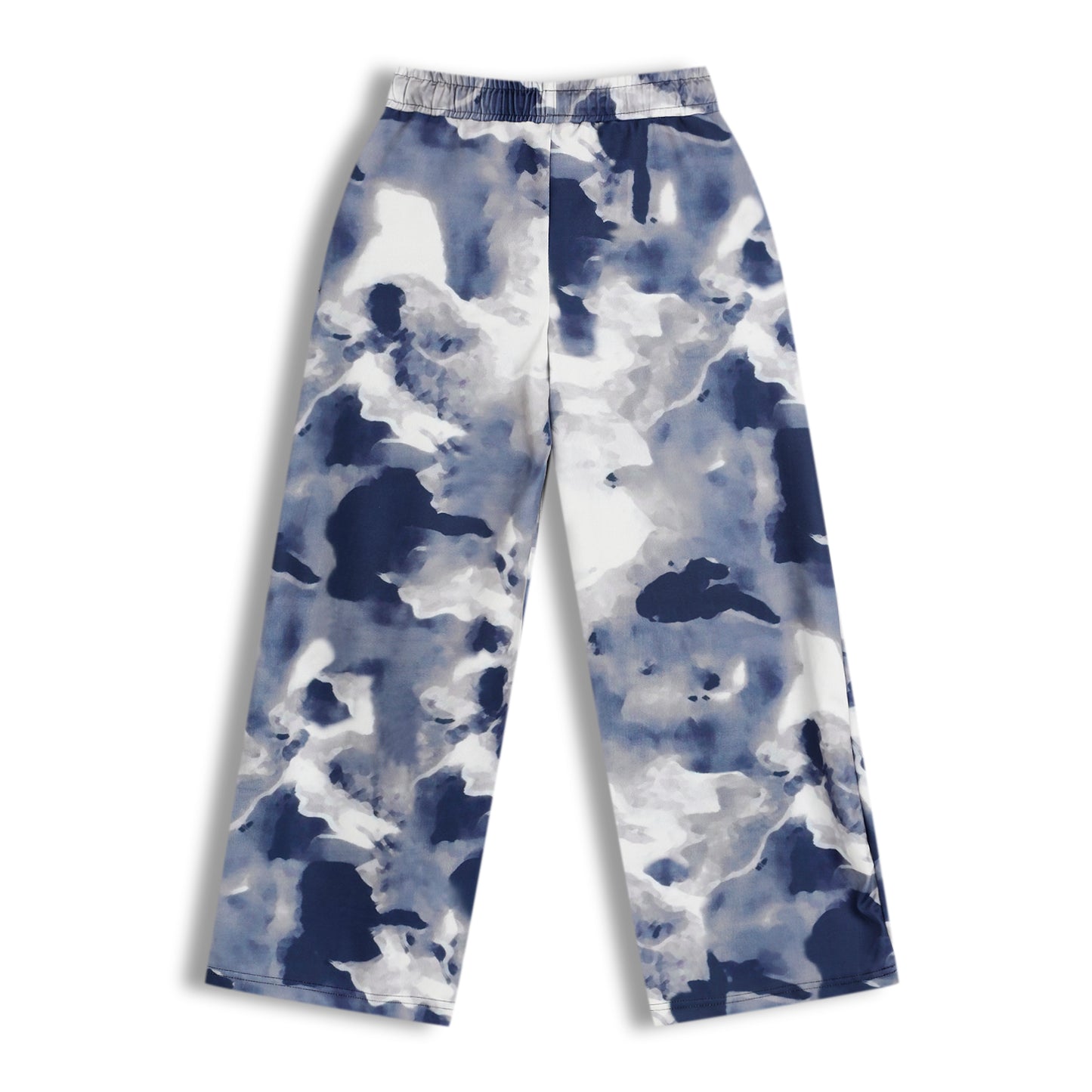 CHILINS Girls Printed Lycra Spun Palazzo | Blue Abstract Print Wide Leg Pants